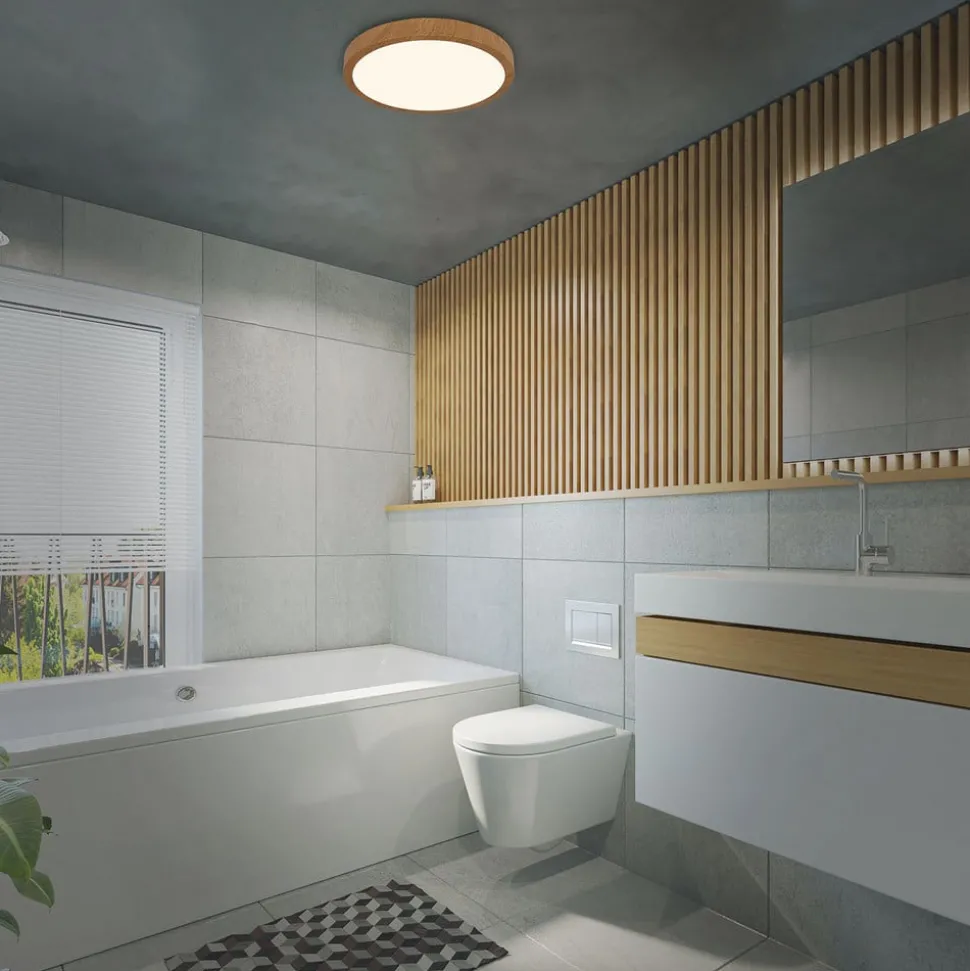 LED-taklampe Runa Wood i tre-look 3000 K Ø38cm