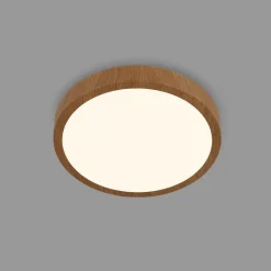 LED-taklampe Runa Wood med tre-look 3000 K Ø28cm