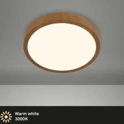 LED-taklampe Runa Wood med tre-look 3000 K Ø28cm