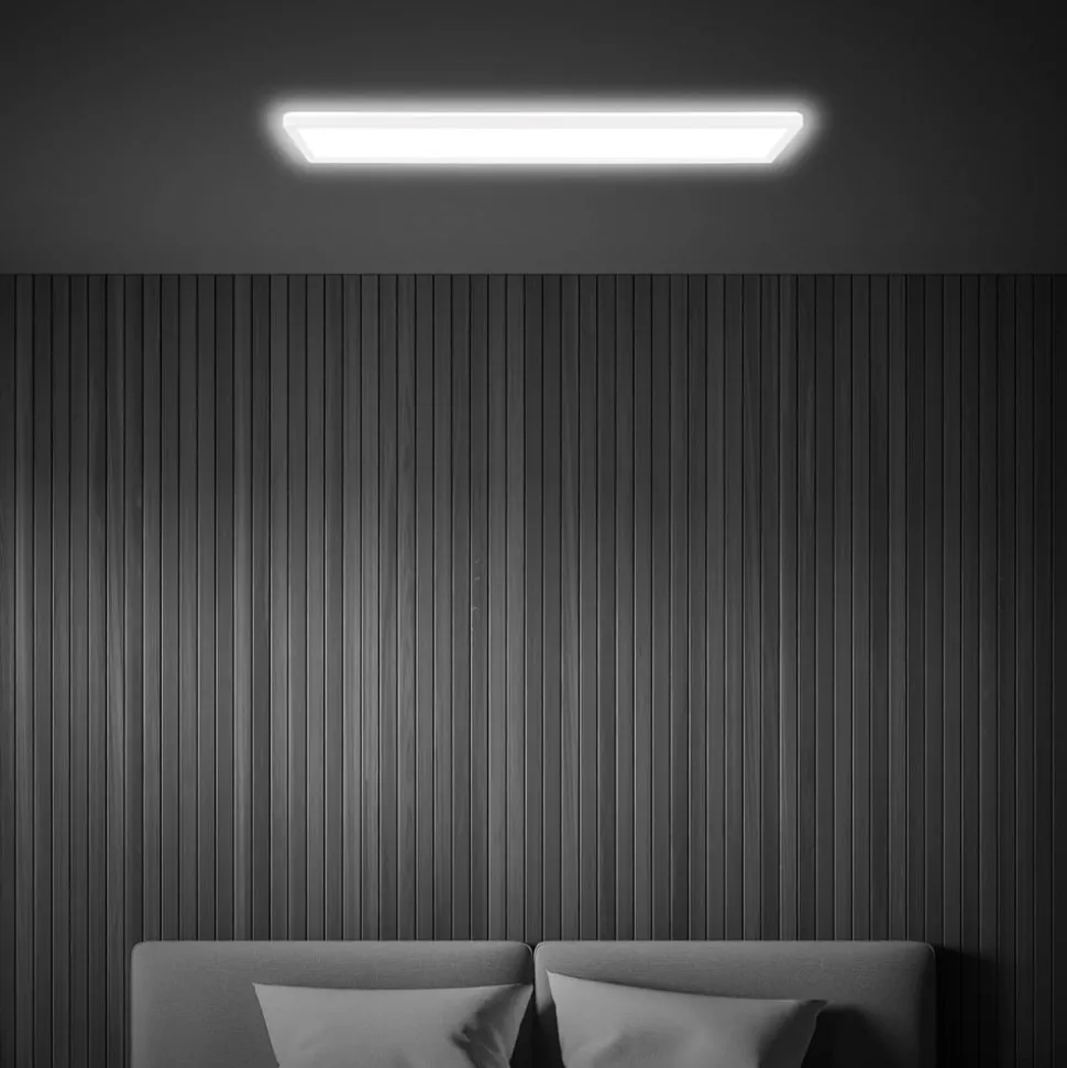 LED-taklampe Tava, hvit, plast, 98 cm, bakgrunnsbelysning