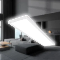 LED-taklampe Tava, hvit, plast, 98 cm, bakgrunnsbelysning