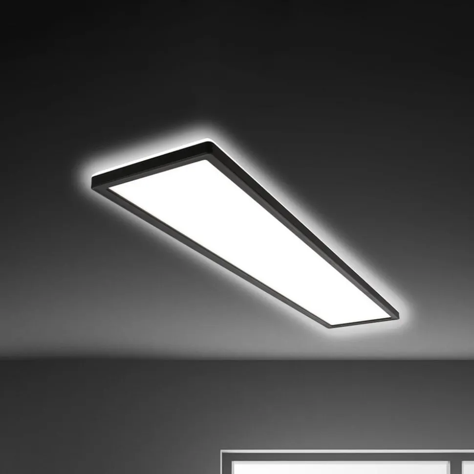LED-taklampe Tava, svart, plast, 98 cm, bakgrunnsbelysning