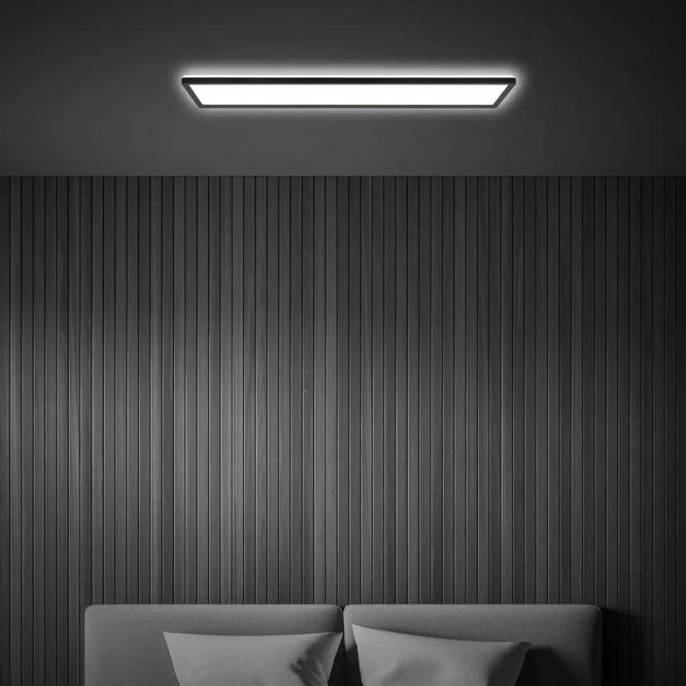 LED-taklampe Tava, svart, plast, 98 cm, bakgrunnsbelysning