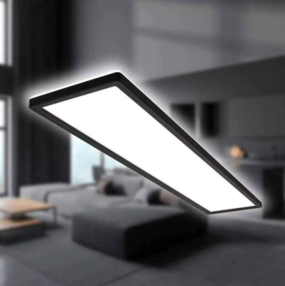 LED-taklampe Tava, svart, plast, 98 cm, bakgrunnsbelysning