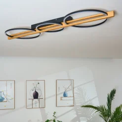 LED-taklampe Tovak, pinje, 115 cm, 3 lyskilder, tre, dimbar