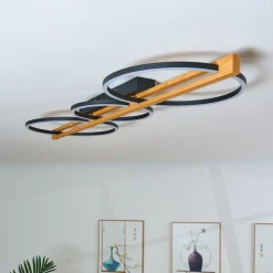 LED-taklampe Tovak, pinje, 115 cm, 3 lyskilder, tre, dimbar