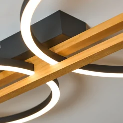 LED-taklampe Tovak, pinje, 115 cm, 3 lyskilder, tre, dimbar