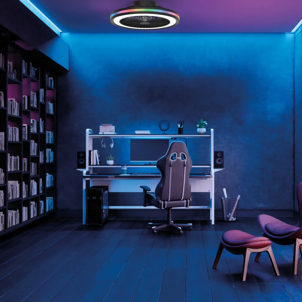 LED-takvifte Gamer svart DC stille Ø 47 cm CCT RGB