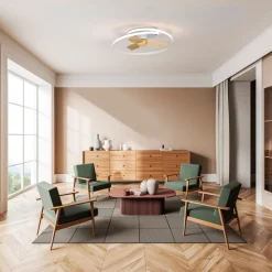 LED-takvifte Ocean hvit/tre DC stille Ø 78 cm CCT