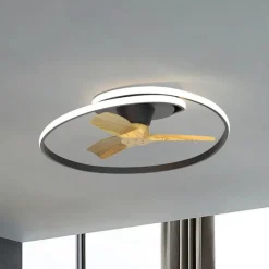 LED-takvifte Ocean svart/tre DC stille Ø 78 cm CCT