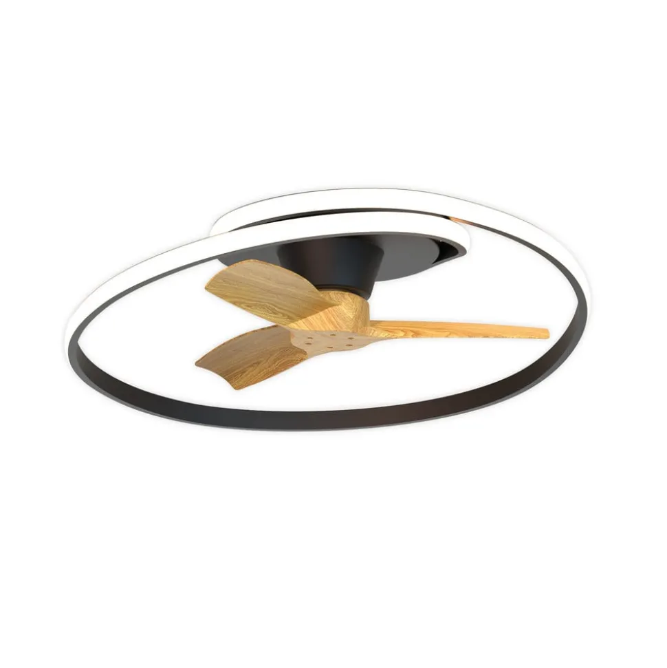 LED-takvifte Ocean svart/tre DC stille Ø 78 cm CCT