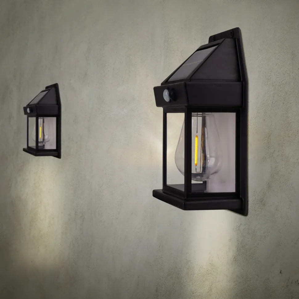 LED-utendørs vegglampe Mira, sensor, svart, sett med 2 stk. IP44