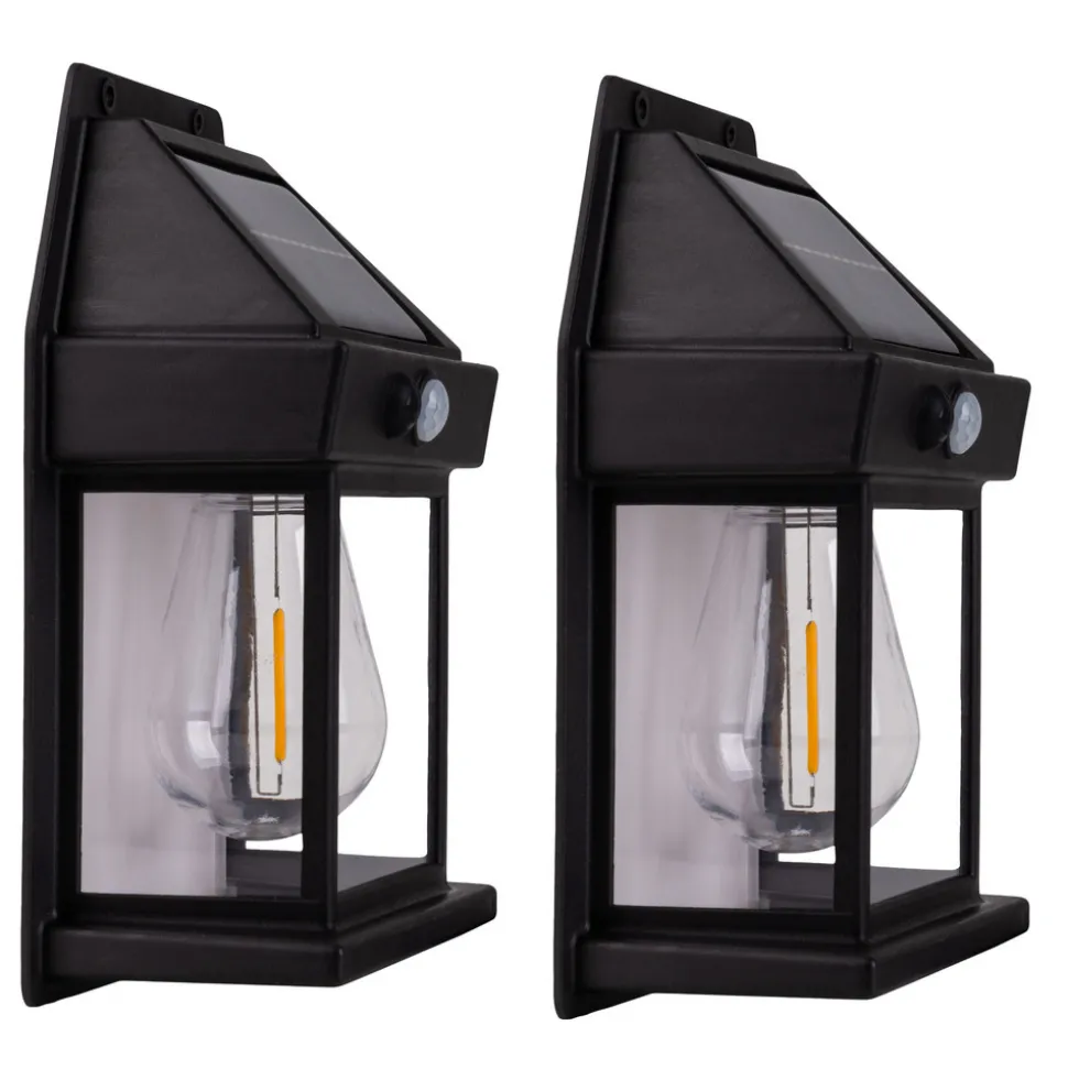 LED-utendørs vegglampe Mira, sensor, svart, sett med 2 stk. IP44