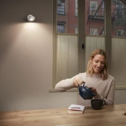 LEDVANCE Pluto LED-veggspotlight, stål, tre, hvit