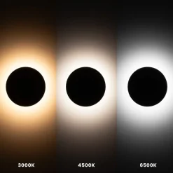 LED-vegglampe Disk, Ø 18 cm, svart, plast, IP65, CCT