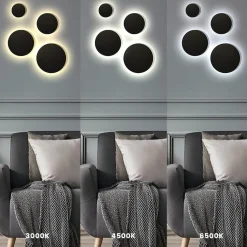 LED-vegglampe Disk, Ø 18 cm, svart, plast, IP65, CCT