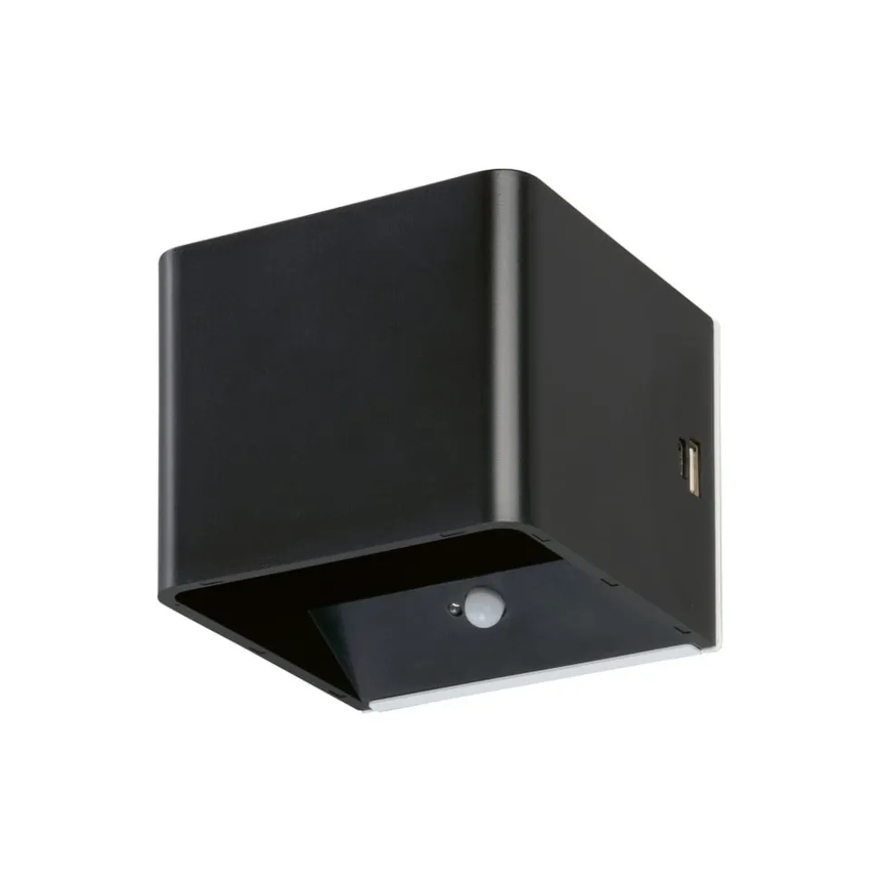 LED-vegglampe Magnetics, svart, USB, bevegelsessensor