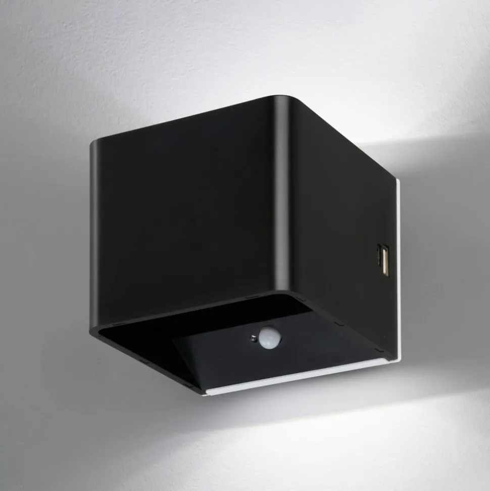 LED-vegglampe Magnetics, svart, USB, bevegelsessensor