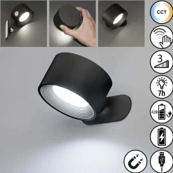 LED-vegglampe med batteri Magnetics, svart, CCT, med magnet