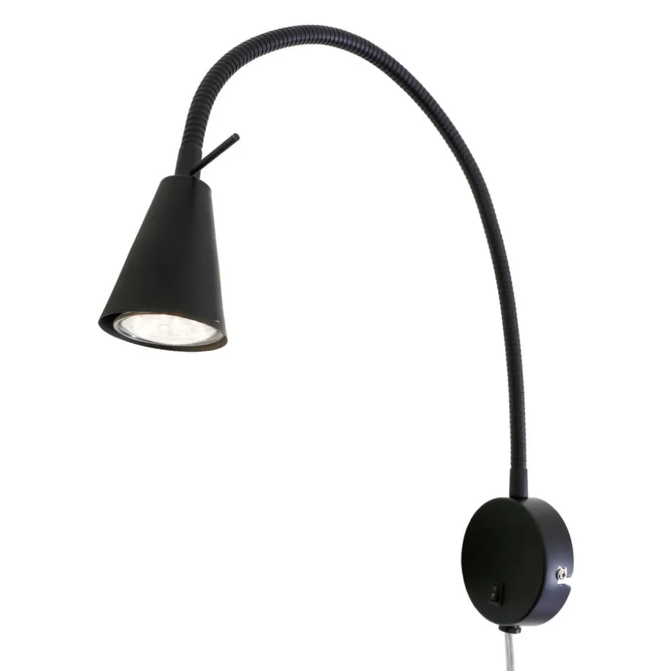 LED-vegglampe Tusa, svart, metall, 45 cm, fleksibel arm