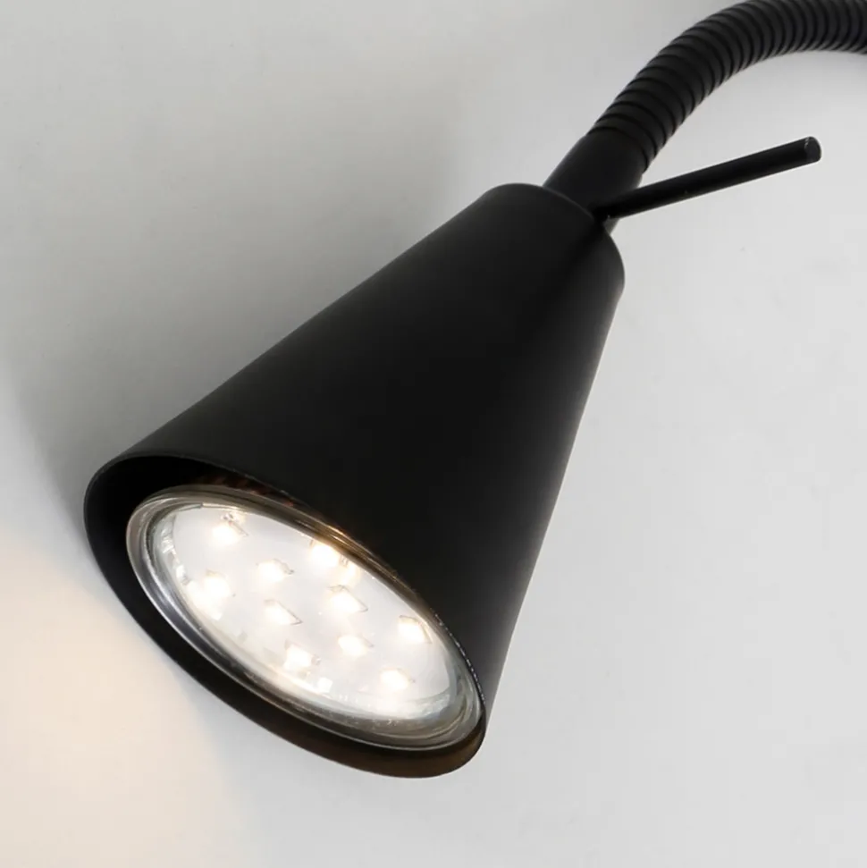 LED-vegglampe Tusa, svart, metall, 45 cm, fleksibel arm