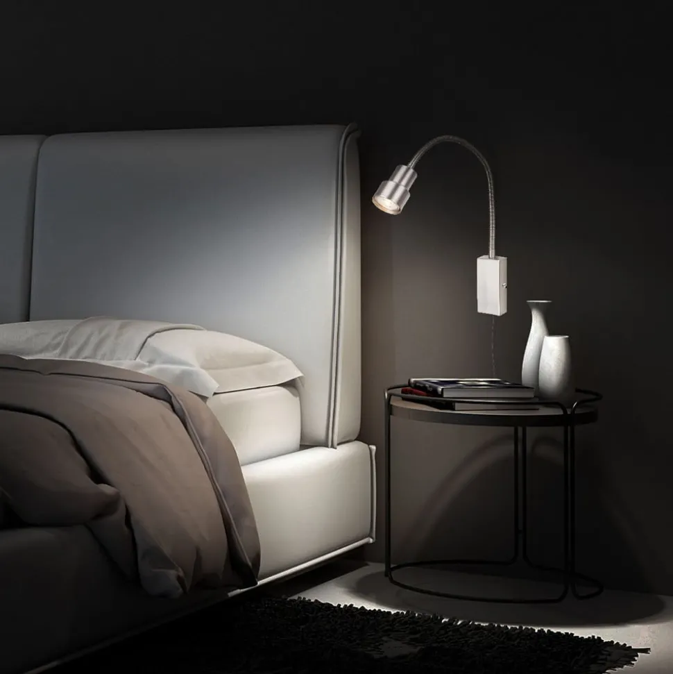 LED-vegglampe Tusi med fleksibel arm, nikkel