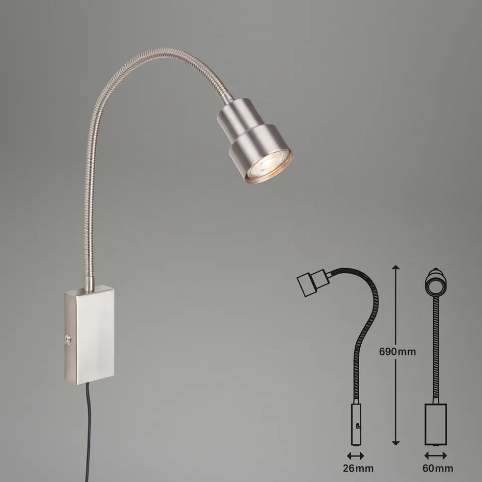 LED-vegglampe Tusi med fleksibel arm, nikkel