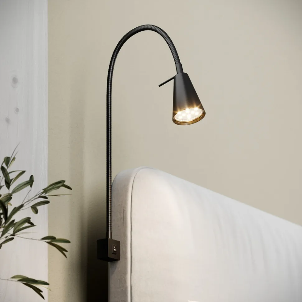 LED-vegglampe Tuso, svart, montering på seng, metall