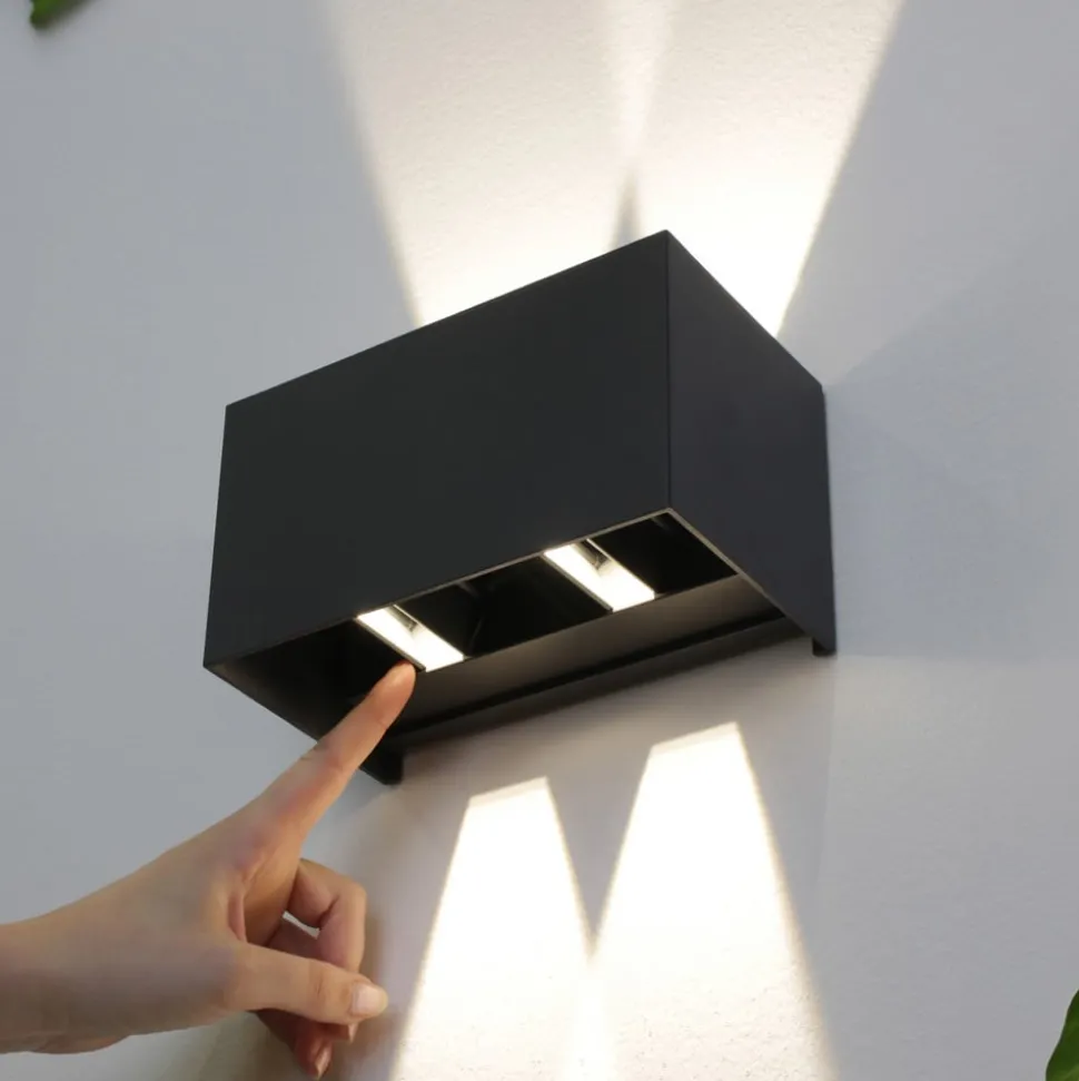 LED-vegglampe utendørs Dakar, antrasitt, bredde 17,3 cm, aluminium