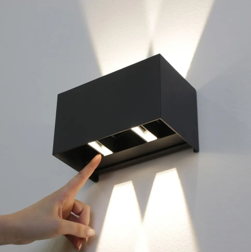 LED-vegglampe utendørs Dakar, antrasitt, bredde 17,3 cm, aluminium