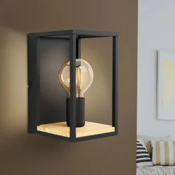 Libertad vegglampe, bredde 14 cm, svart/tre, stål