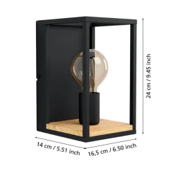 Libertad vegglampe, bredde 14 cm, svart/tre, stål