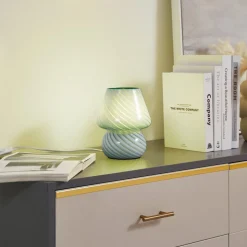 Lindby Andriana bordlampe, grønn/hvit, glass, Ø 15 cm