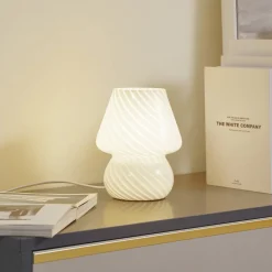 Lindby Andriana bordlampe, gul/hvit, glass, Ø 15 cm