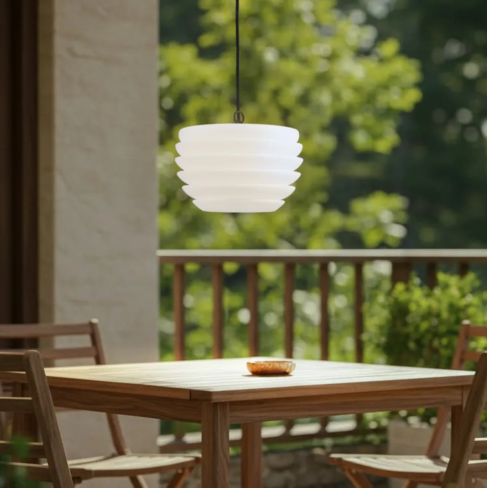 Lindby Arona utendørs hengelampe, Ø 38 cm, hvit