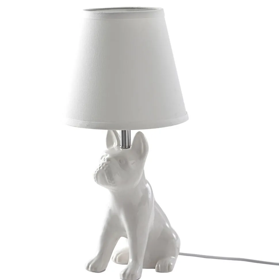 Lindby bordlampe Herry, hvit, keramikk, hund, 46,5 cm høy