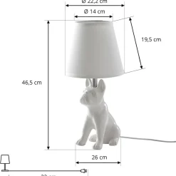 Lindby bordlampe Herry, hvit, keramikk, hund, 46,5 cm høy