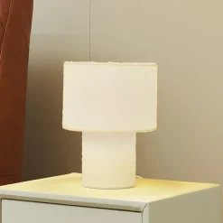 Lindby bordlampe Jone, hvit, tekstil, 30 cm