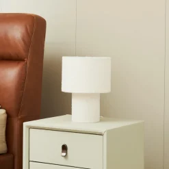 Lindby bordlampe Jone, hvit, tekstil, 30 cm