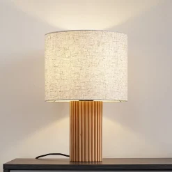 Lindby bordlampe Kimiko, høyde 38 cm, tre, tekstil