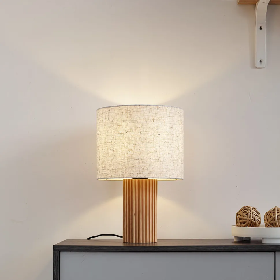 Lindby bordlampe Kimiko, høyde 38 cm, tre, tekstil