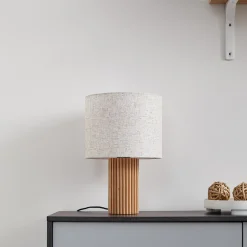 Lindby bordlampe Kimiko, høyde 38 cm, tre, tekstil