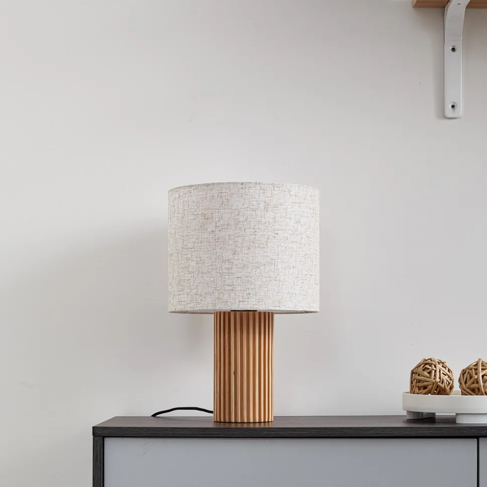 Lindby bordlampe Kimiko, høyde 38 cm, tre, tekstil