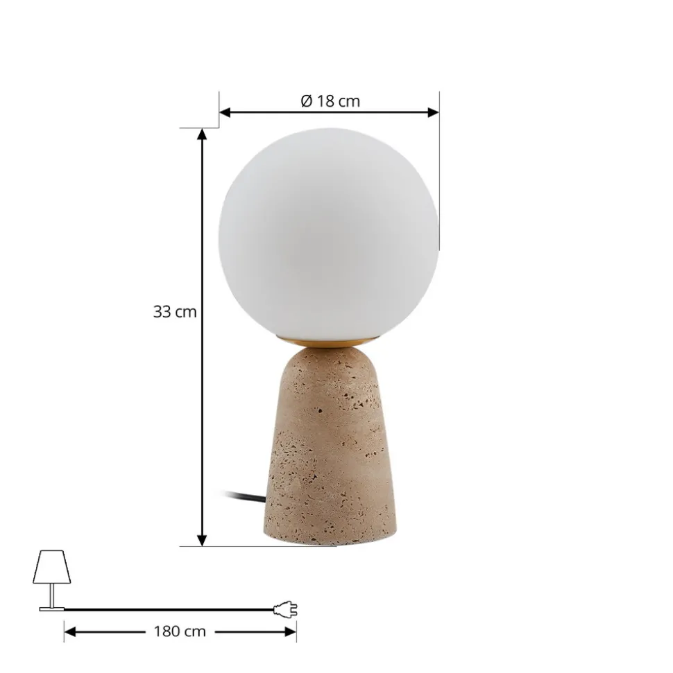 Lindby bordlampe Kirstan, beige, hvit, glass, stein, 33 cm