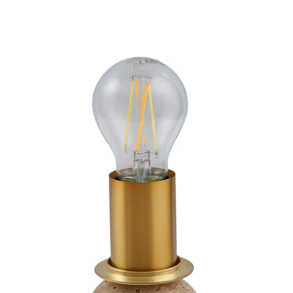 Lindby bordlampe Kirstan, beige, hvit, glass, stein, 33 cm