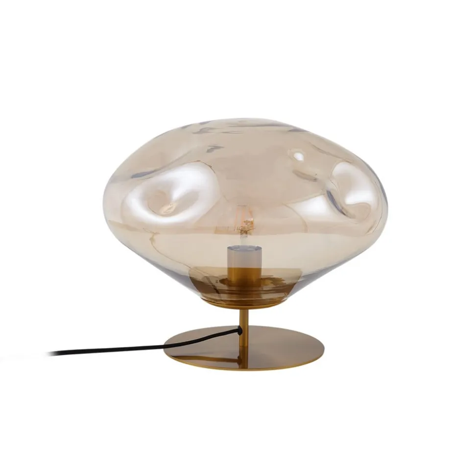 Lindby bordlampe Lelia, ravfarget, glass, metall, Ø 35 cm