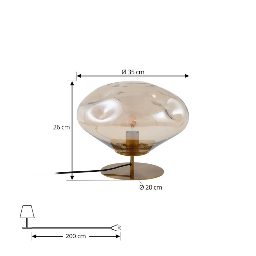 Lindby bordlampe Lelia, ravfarget, glass, metall, Ø 35 cm