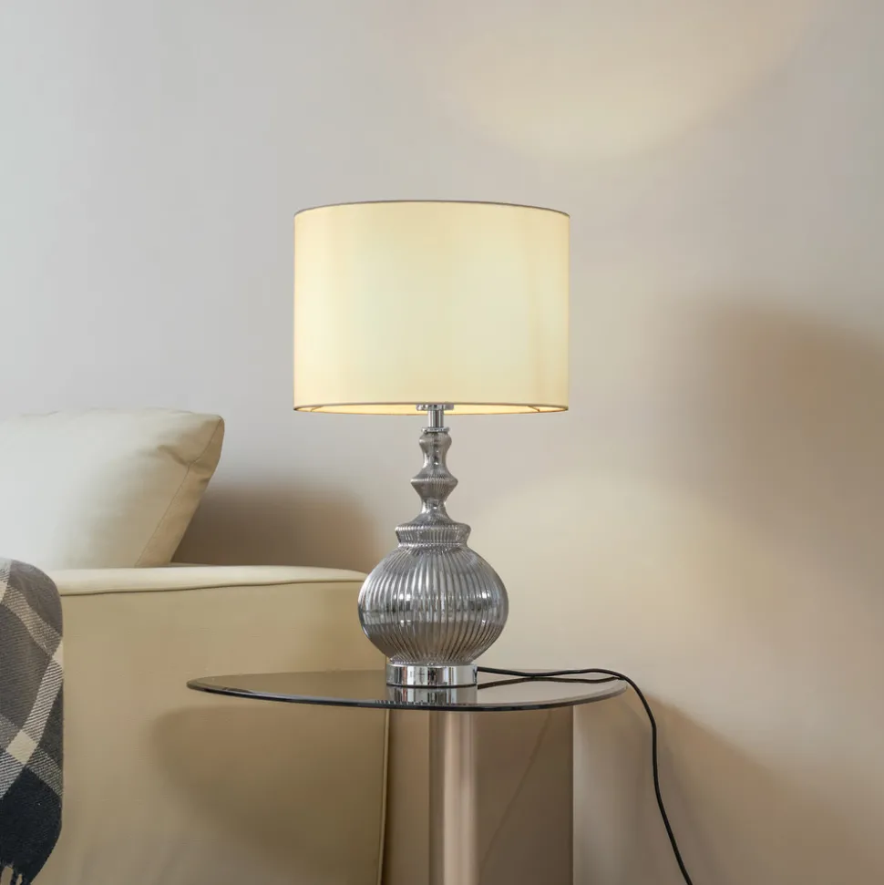 Lindby bordlampe Loraine, hvit/grå, glass, Ø 33 cm, E27