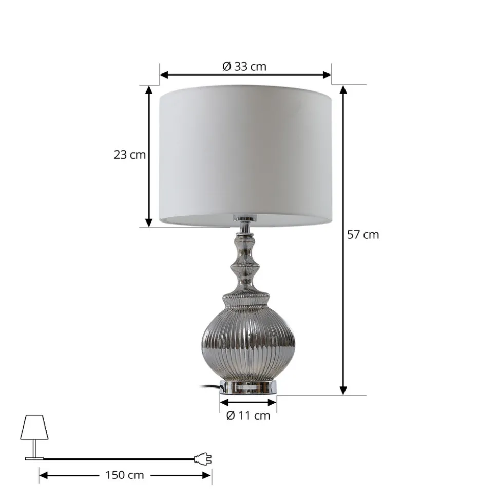 Lindby bordlampe Loraine, hvit/grå, glass, Ø 33 cm, E27
