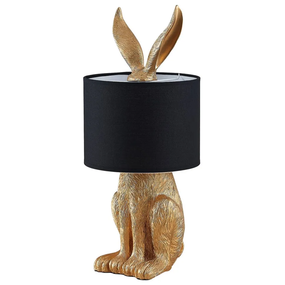 Lindby bordlampe Lorentina, høyde 57 cm, kanin, gull, tekstil